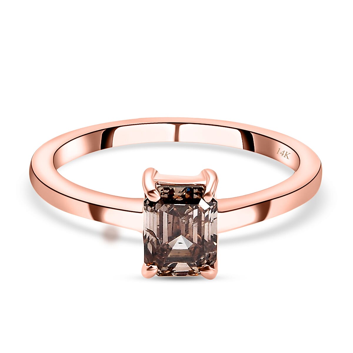 14K Rose Gold SGL Certified Champagne Diamond (I1) Solitaire Ring 1.00 Ct.