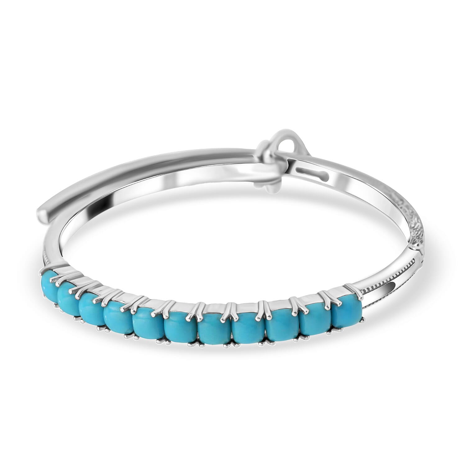 Sleeping Beauty Turquoise  Bangle in Rhodium Overlay Sterling Silver 5.55 ct,  Silver Wt. 21.2 Gms  5.550  Ct.