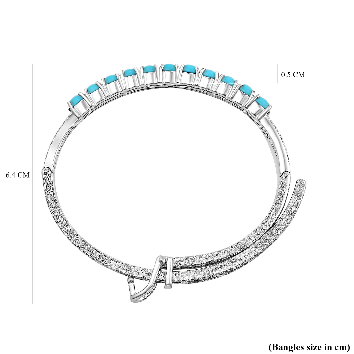Sleeping Beauty Turquoise  Bangle in Rhodium Overlay Sterling Silver 5.55 ct,  Silver Wt. 21.2 Gms  5.550  Ct.