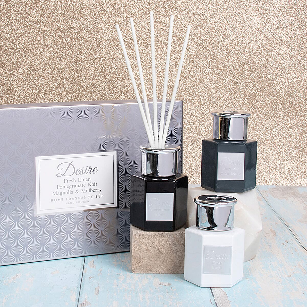 Lesser and Pavey Desire Diffuser Set (Fresh Linen, Pomegranate Noir, Magnolia & Mulberry)