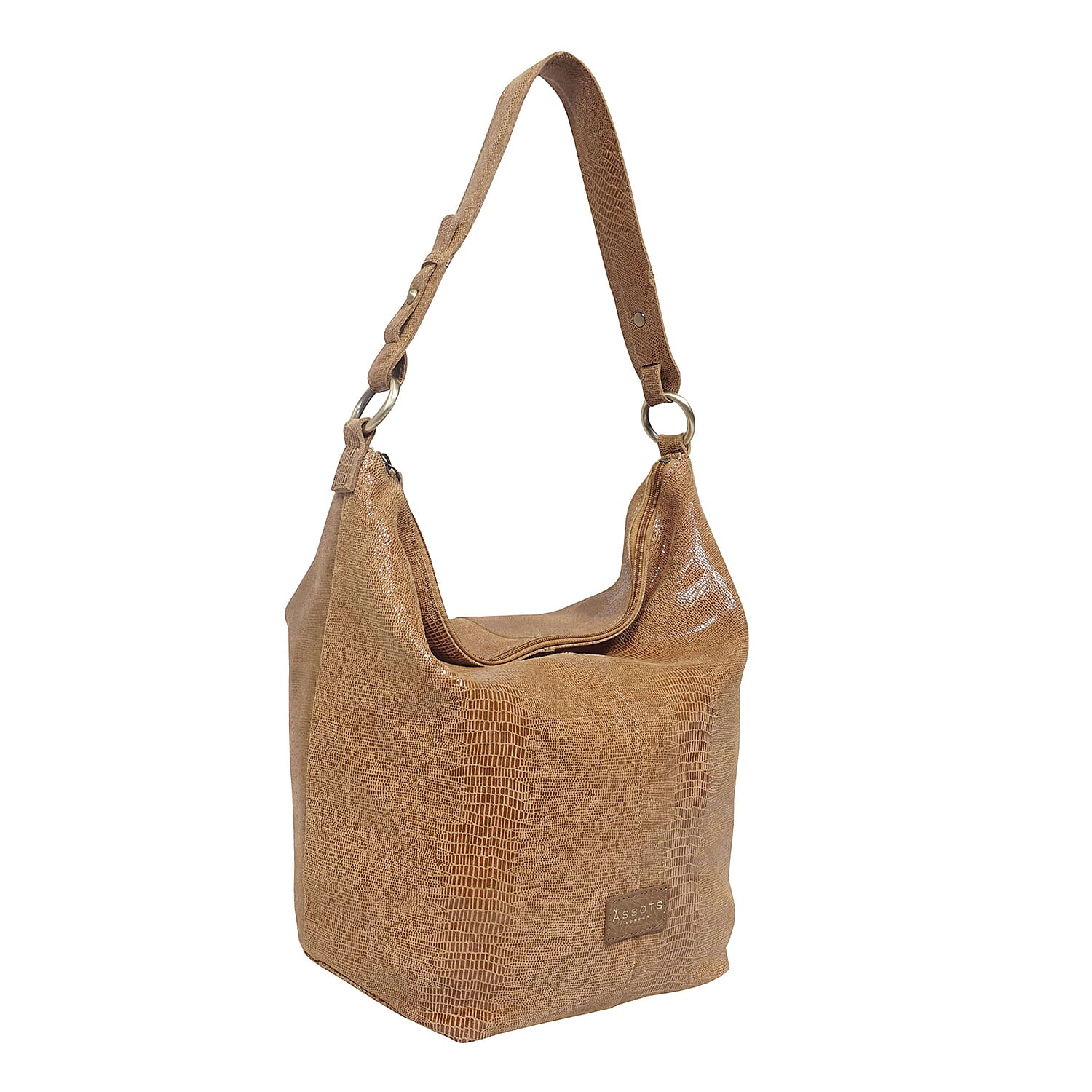 Assots London Genuine Leather Hilary Hobo Bag (Size 42x34x15 Cm) - Tan