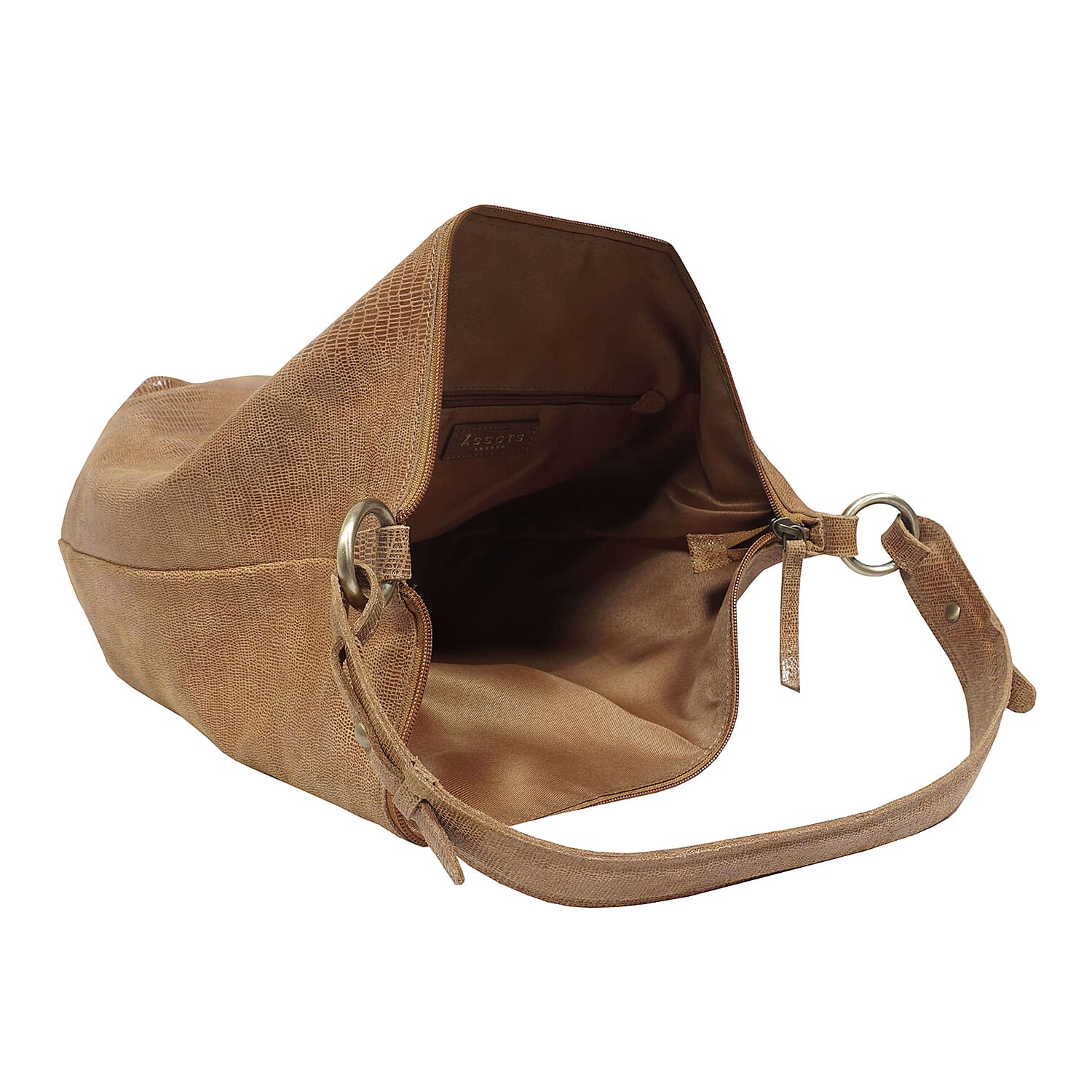 Assots London Genuine Leather Hilary Hobo Bag (Size 42x34x15 Cm) - Tan