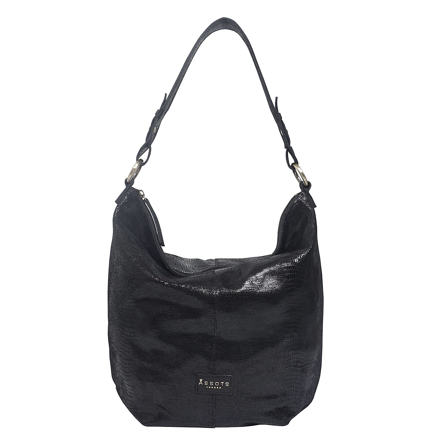 Assots London Genuine Leather Hilary Hobo Bag (Size 42x34x15 Cm) - Black