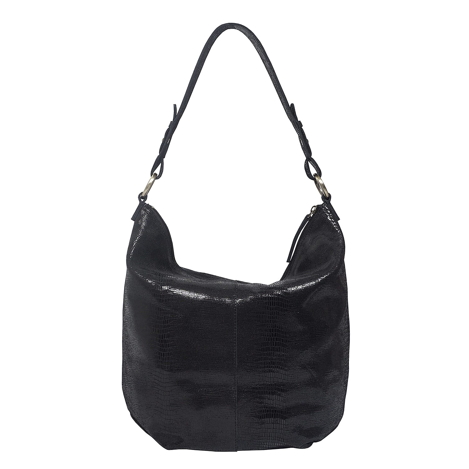 Assots London Genuine Leather Hilary Hobo Bag (Size 42x34x15 Cm) - Black