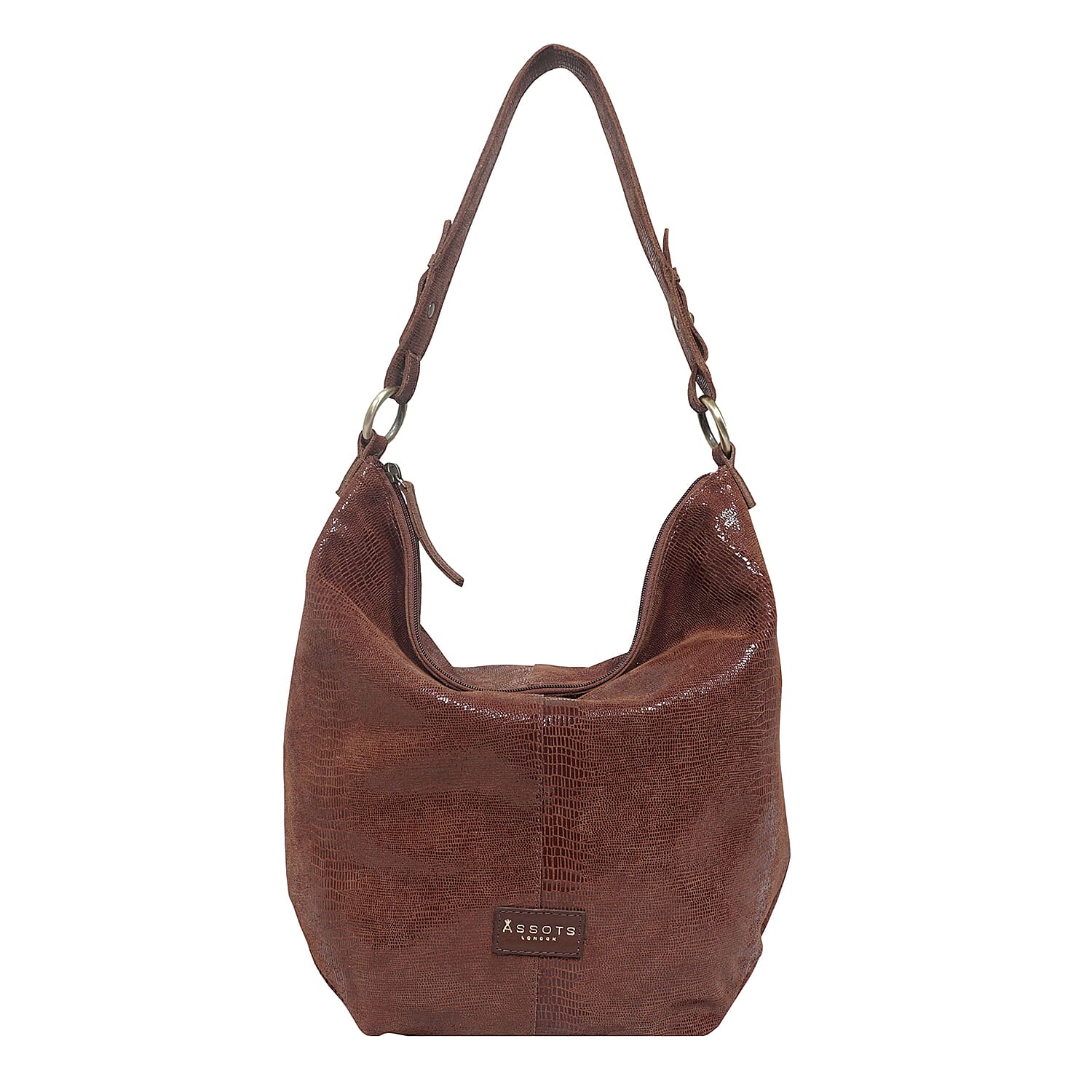 Assots London Genuine Leather Hilary Hobo Bag - Brown