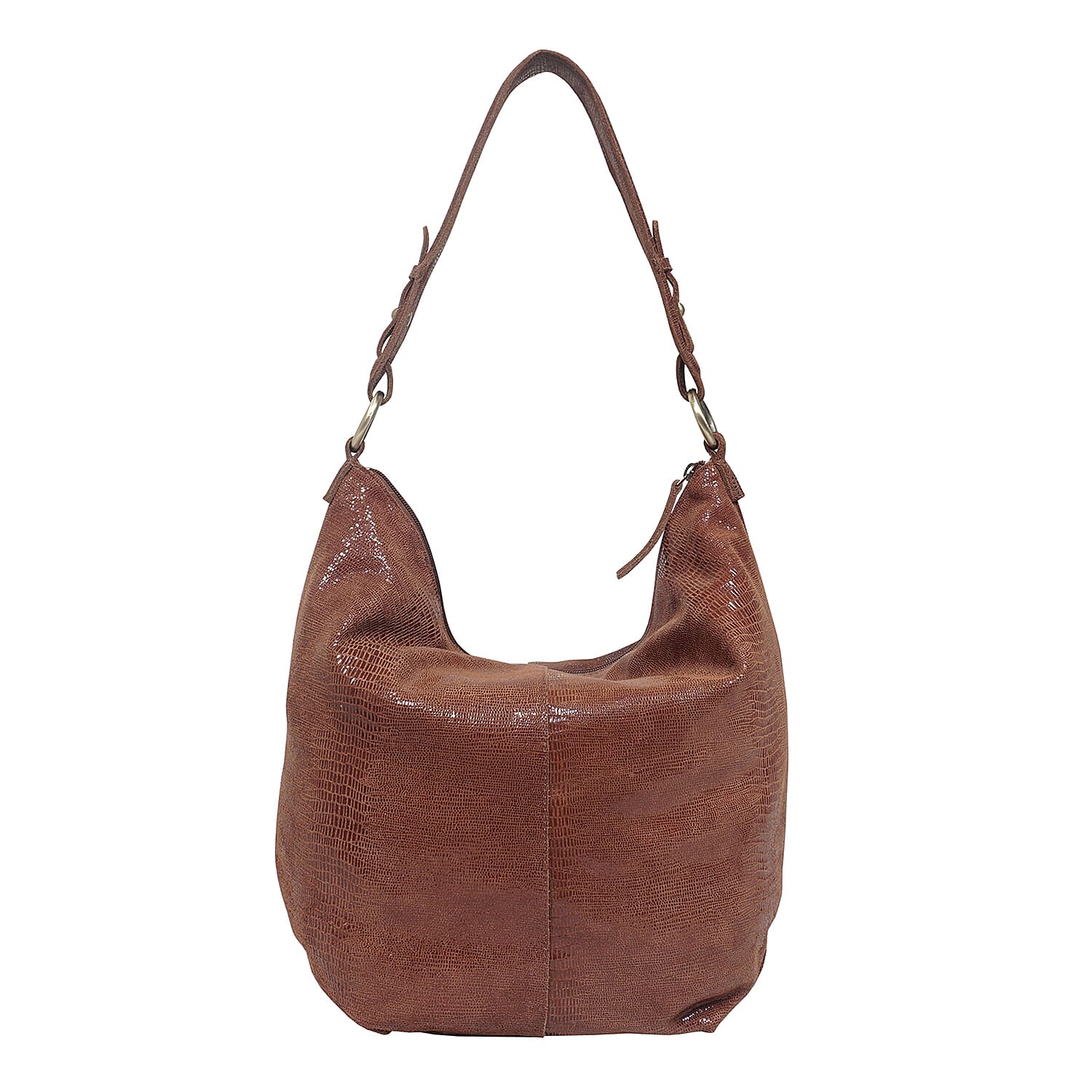 Assots London Genuine Leather Hilary Hobo Bag - Brown