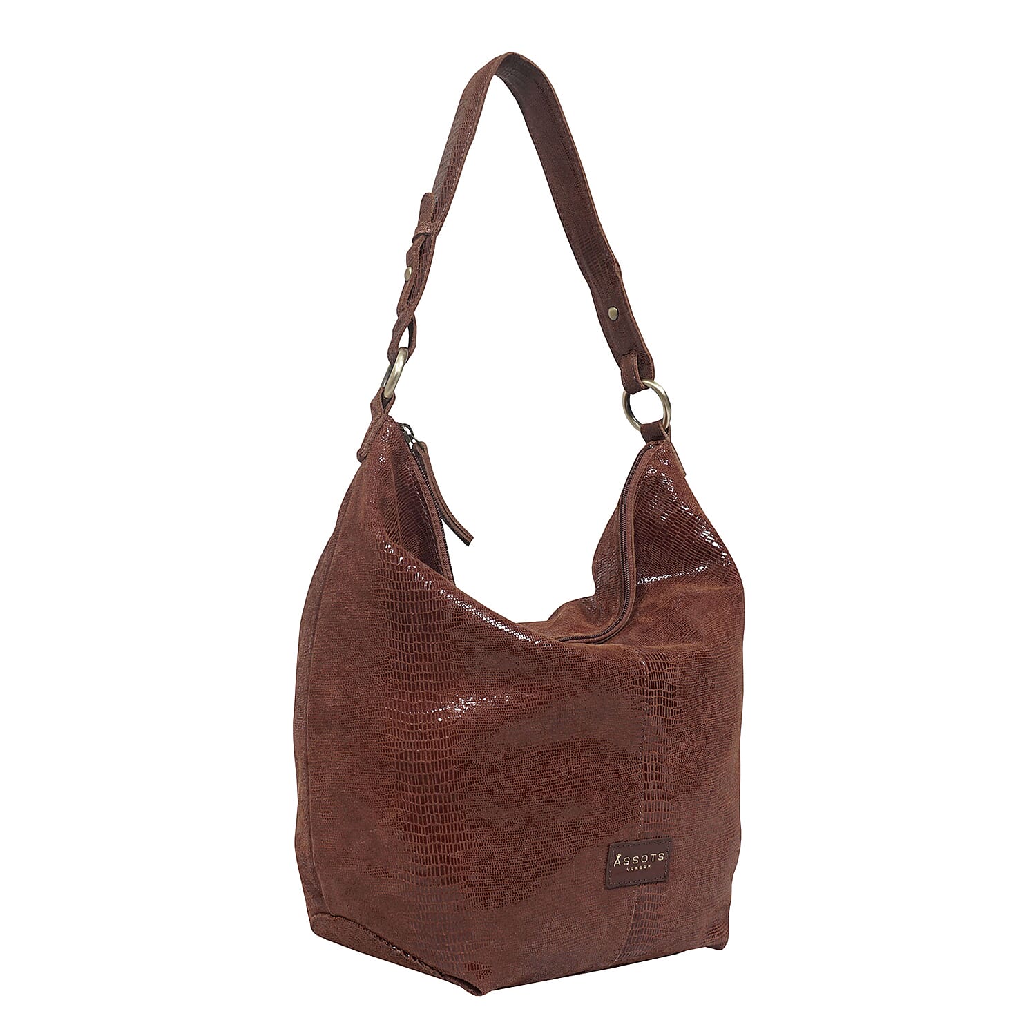 Assots London Genuine Leather Hilary Hobo Bag - Brown