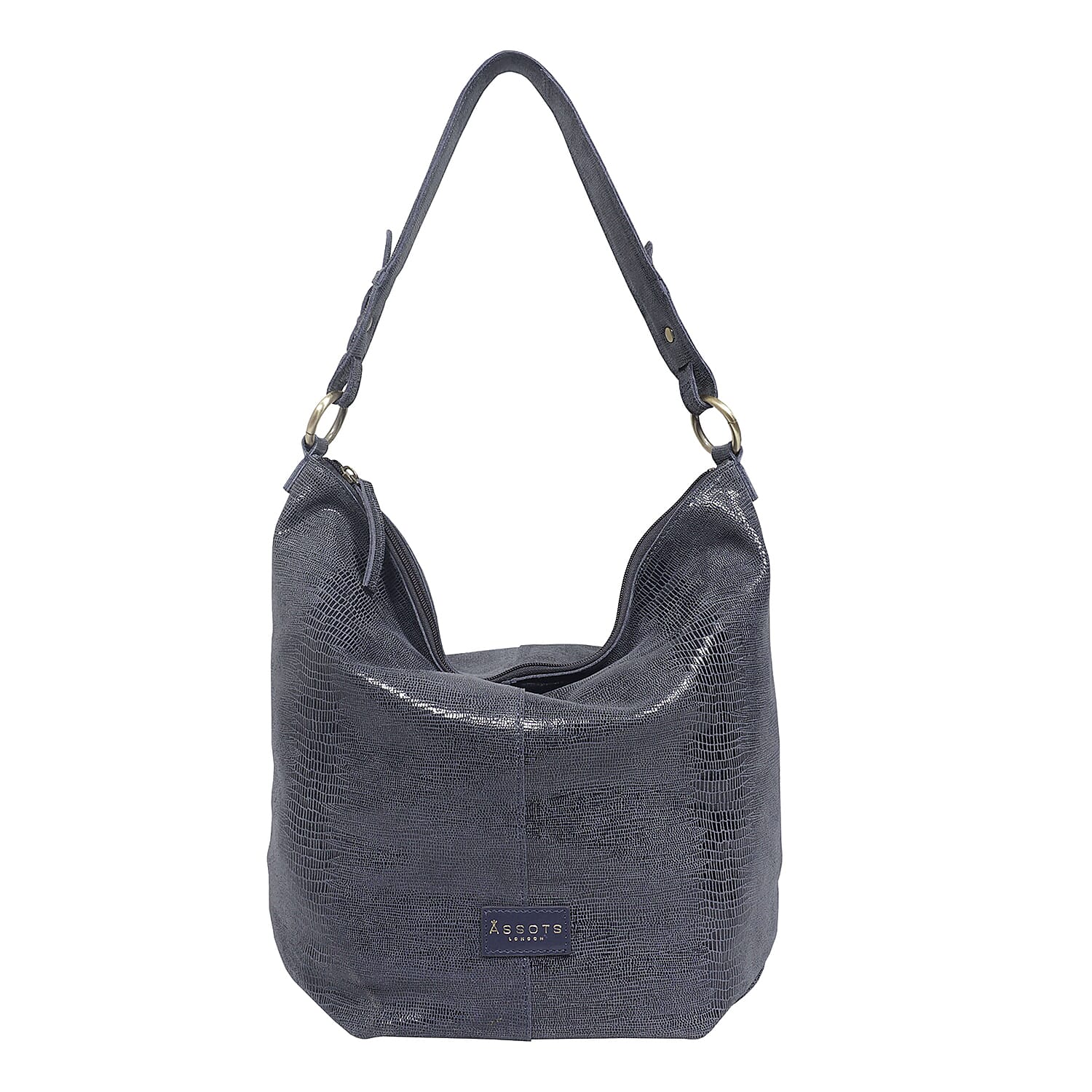 Assots London Genuine Leather Hilary Hobo Bag (Size 42x34x15 Cm) - Navy