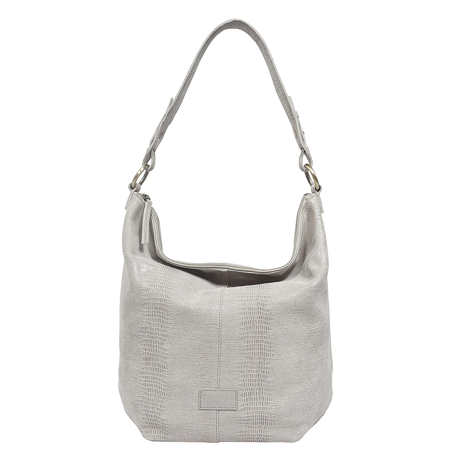 Assots London Genuine Leather Hilary Hobo Bag - Grey