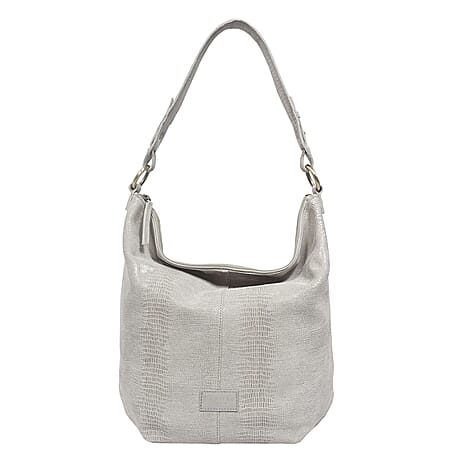 Assots London Genuine Leather Hilary Hobo Bag - Grey