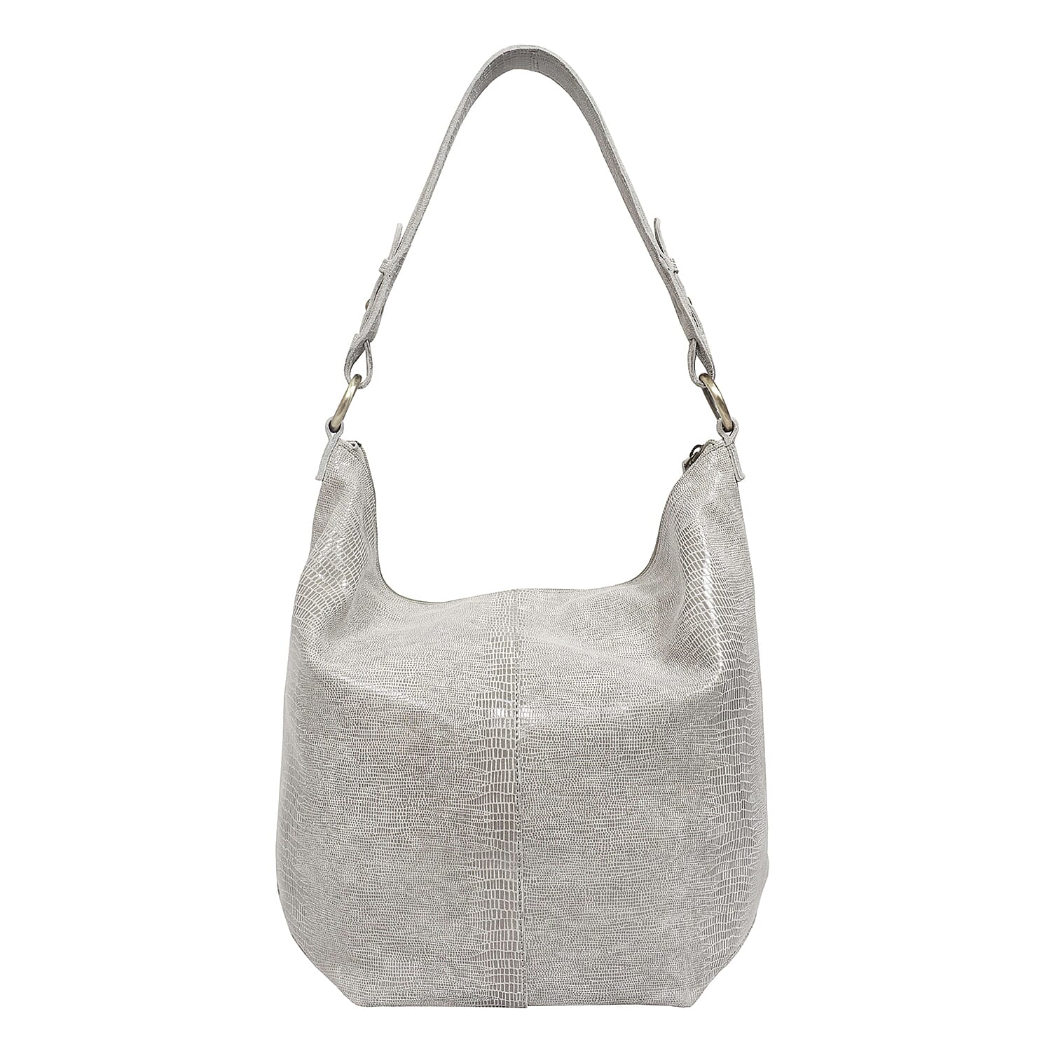 Assots London Genuine Leather Hilary Hobo Bag - Grey