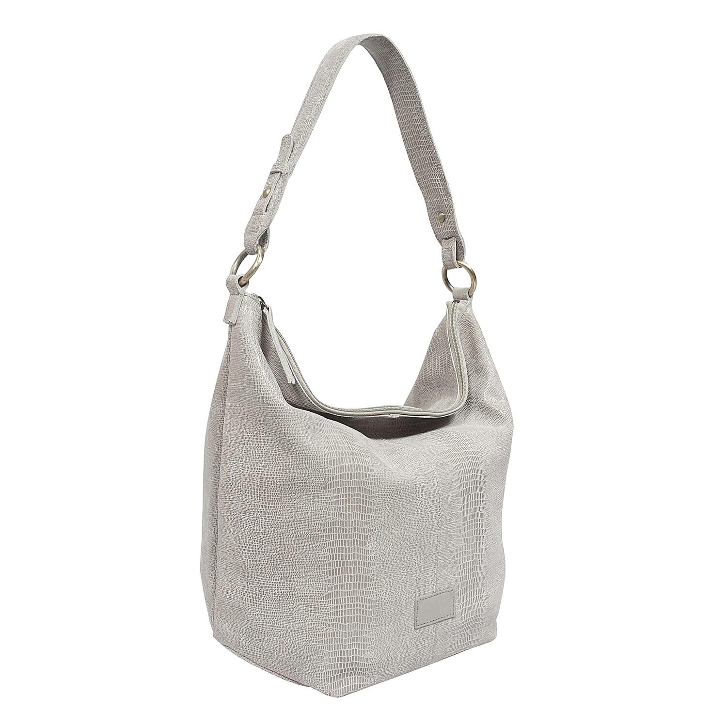 Assots London Genuine Leather Hilary Hobo Bag - Grey