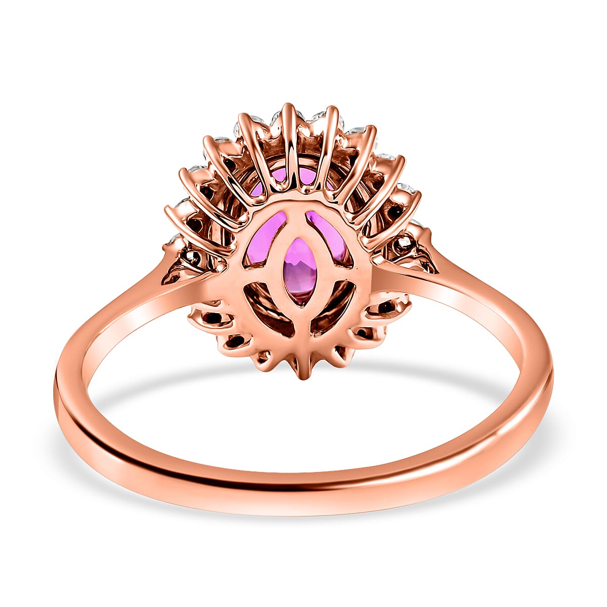 Certified and Appraised 18K Rose Gold AAA Purple Sapphire and Diamond (SI-GH) Double Halo Ring 1.85 Ct.