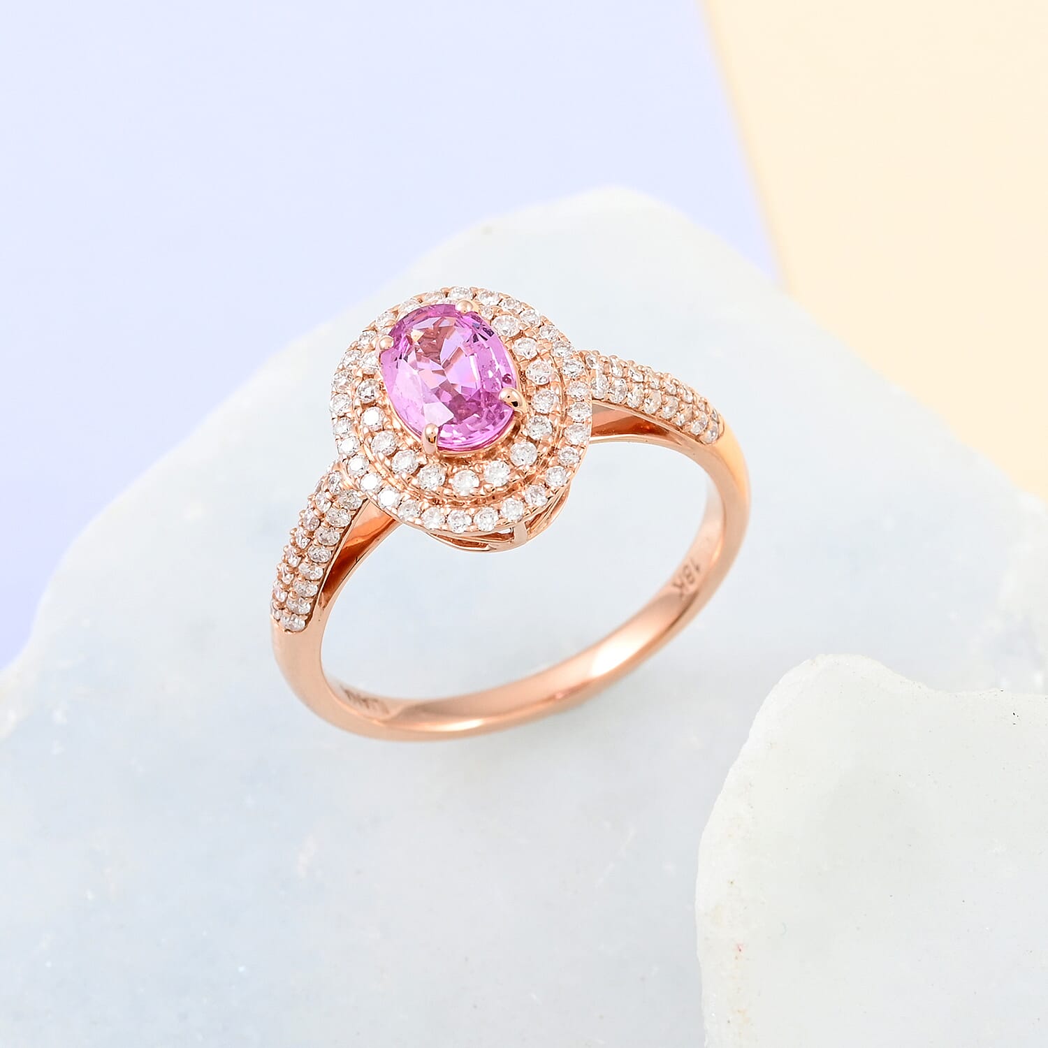 AGI Certified ILIANA 18K Rose Gold AAA Pink Sapphire and Diamond (SI) Solitaire Ring 1.40 Ct