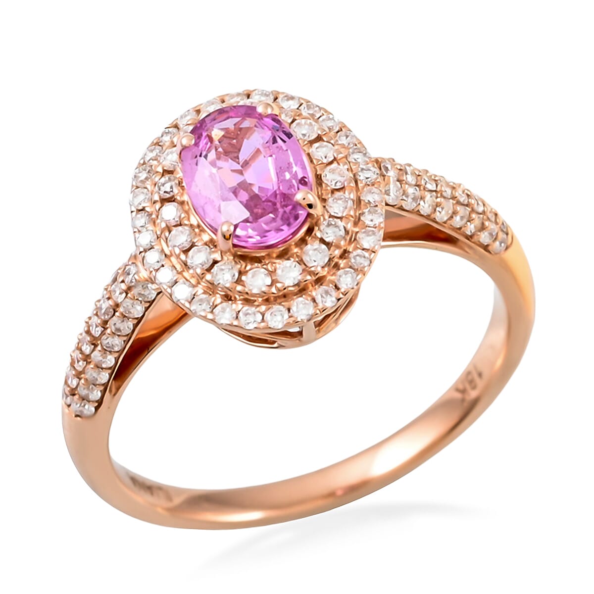18K Rose Gold  AAA   Pink Sapphire ,  White Diamond  SI Solitaire Ring 1.40 ct,  Gold Wt. 3.58 Gms  1.400  Ct.