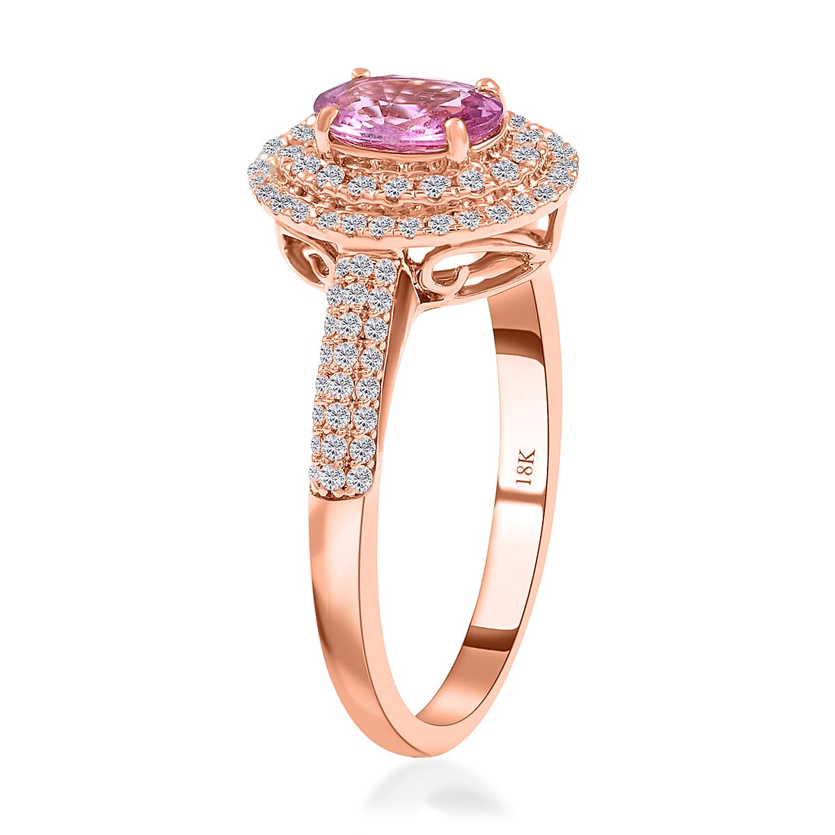 18K Rose Gold  AAA   Pink Sapphire ,  White Diamond  SI Solitaire Ring 1.40 ct,  Gold Wt. 3.58 Gms  1.400  Ct.
