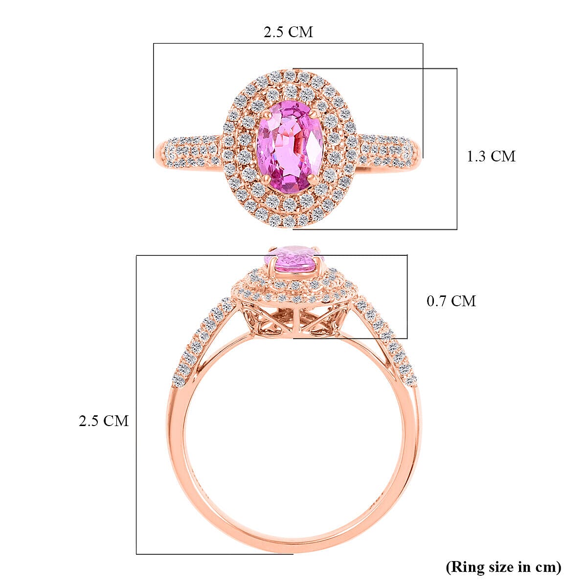 18K Rose Gold  AAA   Pink Sapphire ,  White Diamond  SI Solitaire Ring 1.40 ct,  Gold Wt. 3.58 Gms  1.400  Ct.