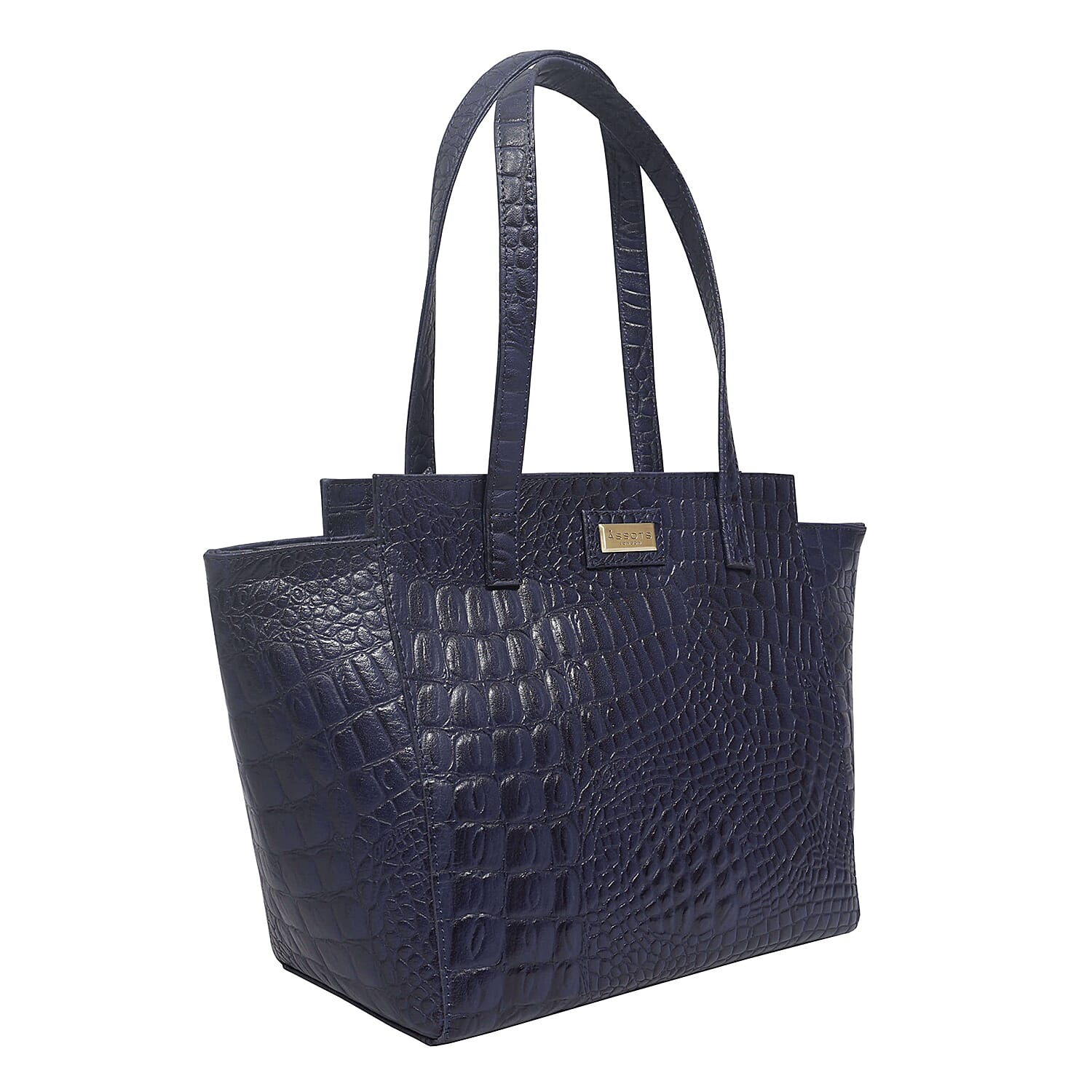 Assots London Genuine Leather Eileen Tote Bag - Navy