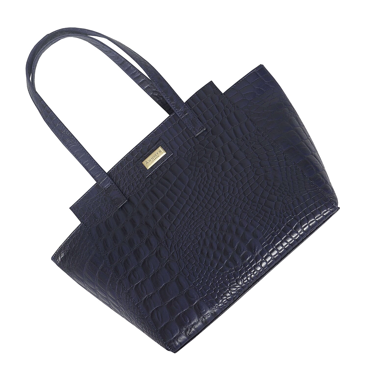 Assots London Genuine Leather Eileen Tote Bag - Navy