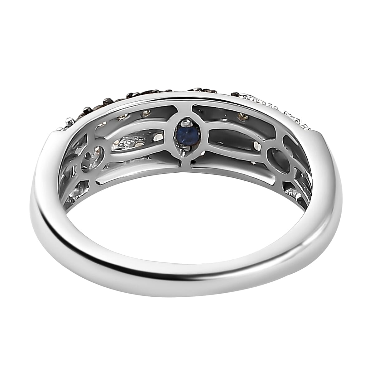 GP - Green Sapphire and Natural Zircon Band Ring in Yellow Gold Vermeil and Platinum Plated Sterling Silver