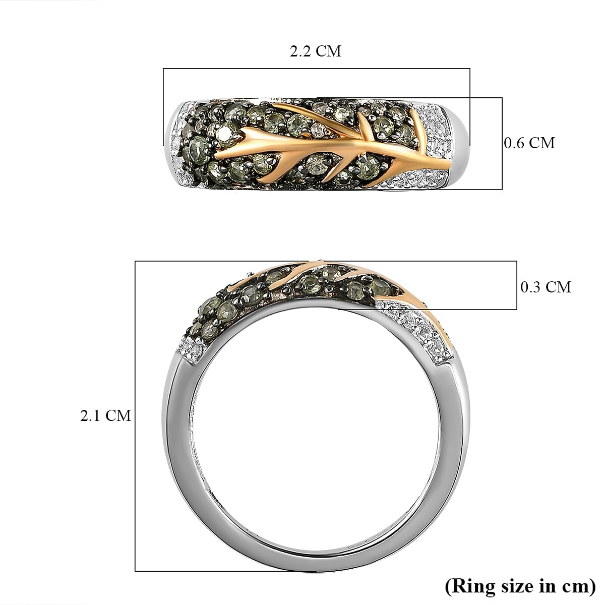 GP - Green Sapphire and Natural Zircon Band Ring in Yellow Gold Vermeil and Platinum Plated Sterling Silver