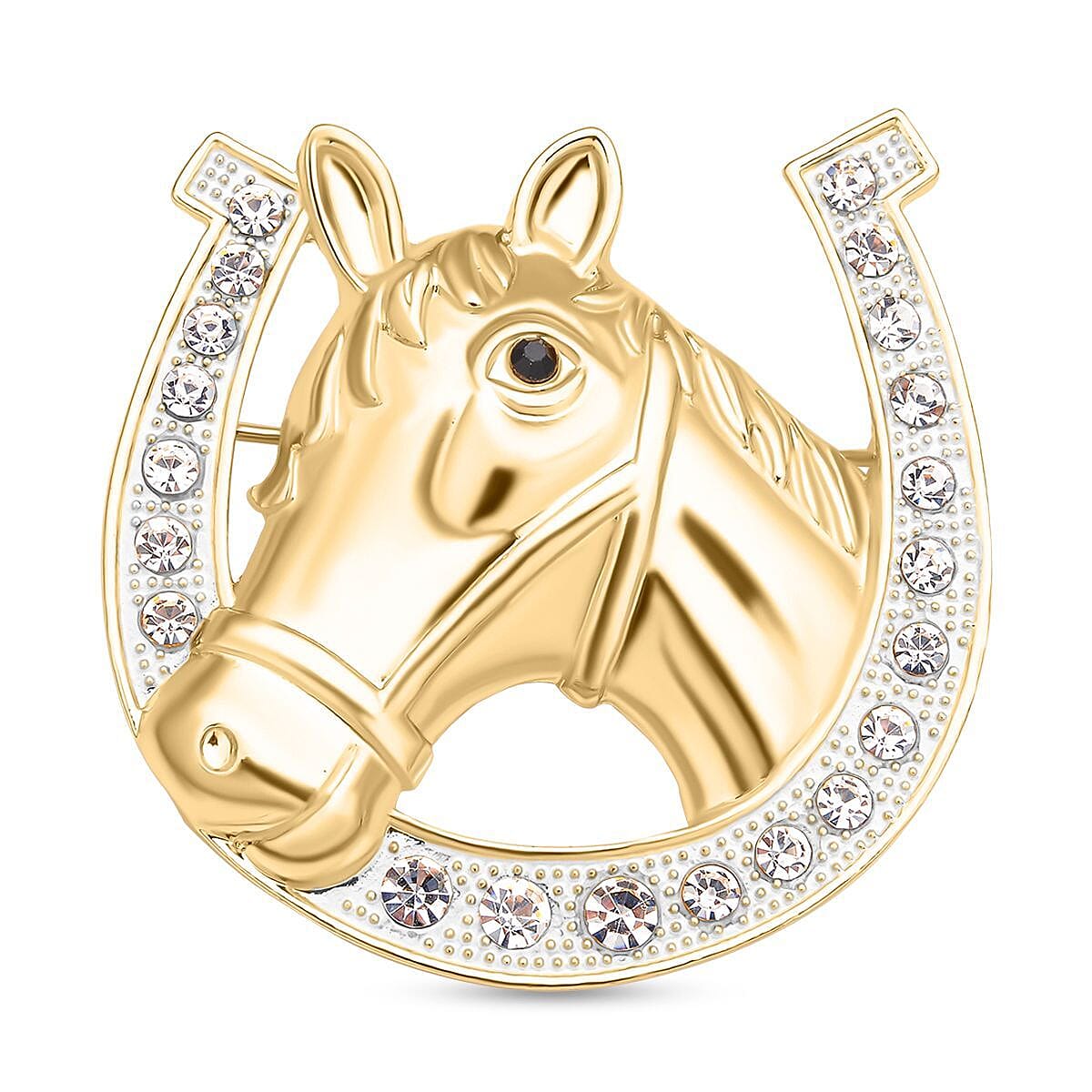White Crystal, Black Crystal  Brooch In Yellow Gold Tone 5.150 Ct.