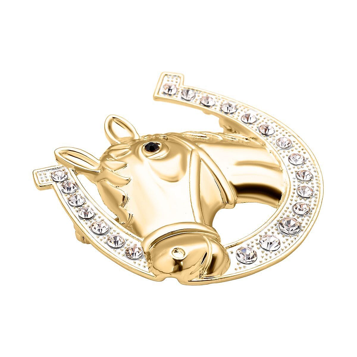 White Crystal, Black Crystal  Brooch In Yellow Gold Tone 5.150 Ct.