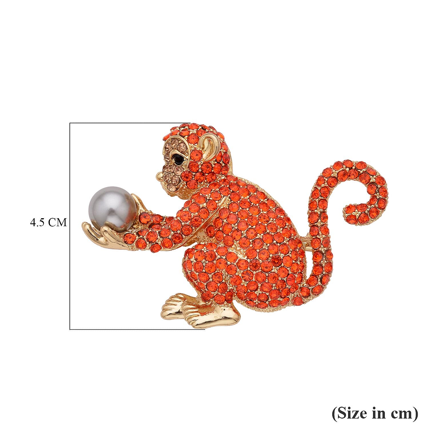 Multi Colour Austrian Crystal and Simulated Pearl Monkey Brooch Pendant in Yellow Gold Tone With Enamelling