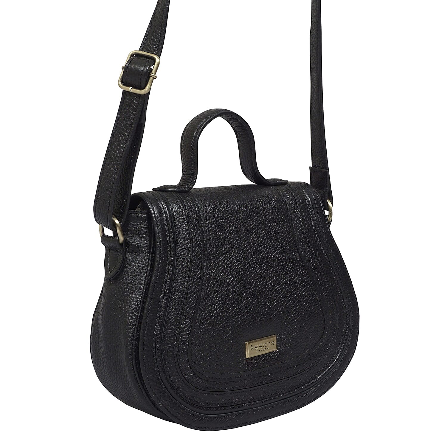 ASSOTS LONDON Carmel Genuine Leather Handbag with Magnetic Closure and Shoulder Strap - Black