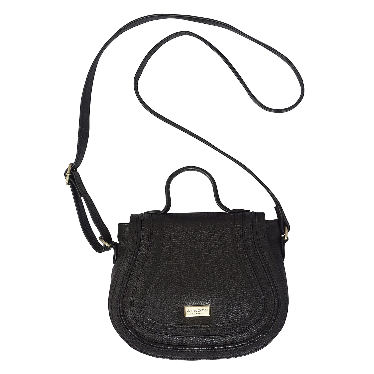 ASSOTS LONDON Carmel Genuine Leather Handbag with Magnetic Closure and Shoulder Strap - Black