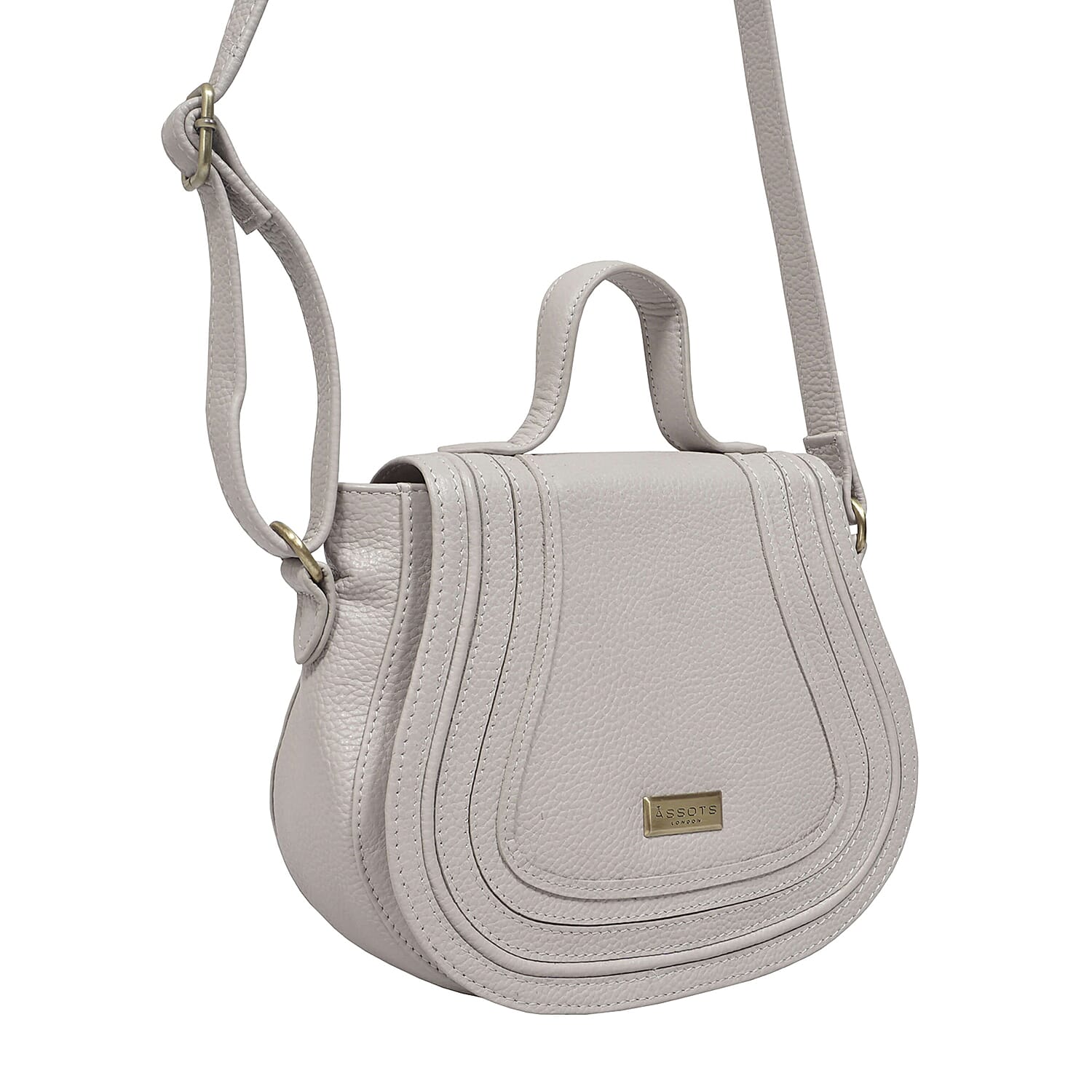 ASSOTS LONDON Carmel 100% Genuine Leather Handbag with Magnetic Closure and Shoulder Strap (Size 23x20x6 Cm) - Light Grey