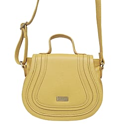 ASSOTS LONDON Carmel Genuine Leather Handbag with Magnetic Closure and Shoulder Strap - Mustard