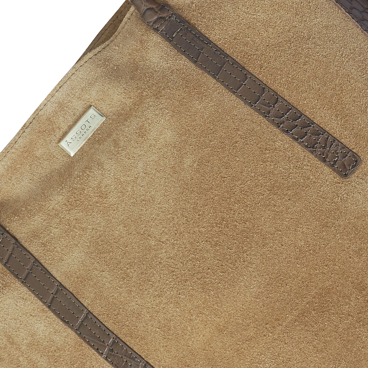 ASSOTS LONDON Isla 100% Genuine Leather Croc Pattern Plus Suede Shopper Bag Fully Lined with Zipper Closure (Size 43x34x13Cm) - Tan