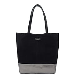 DOD - ASSOTS LONDON Paige Genuine Leather Suede & Metallic Tote Bag - Black & Pewter
