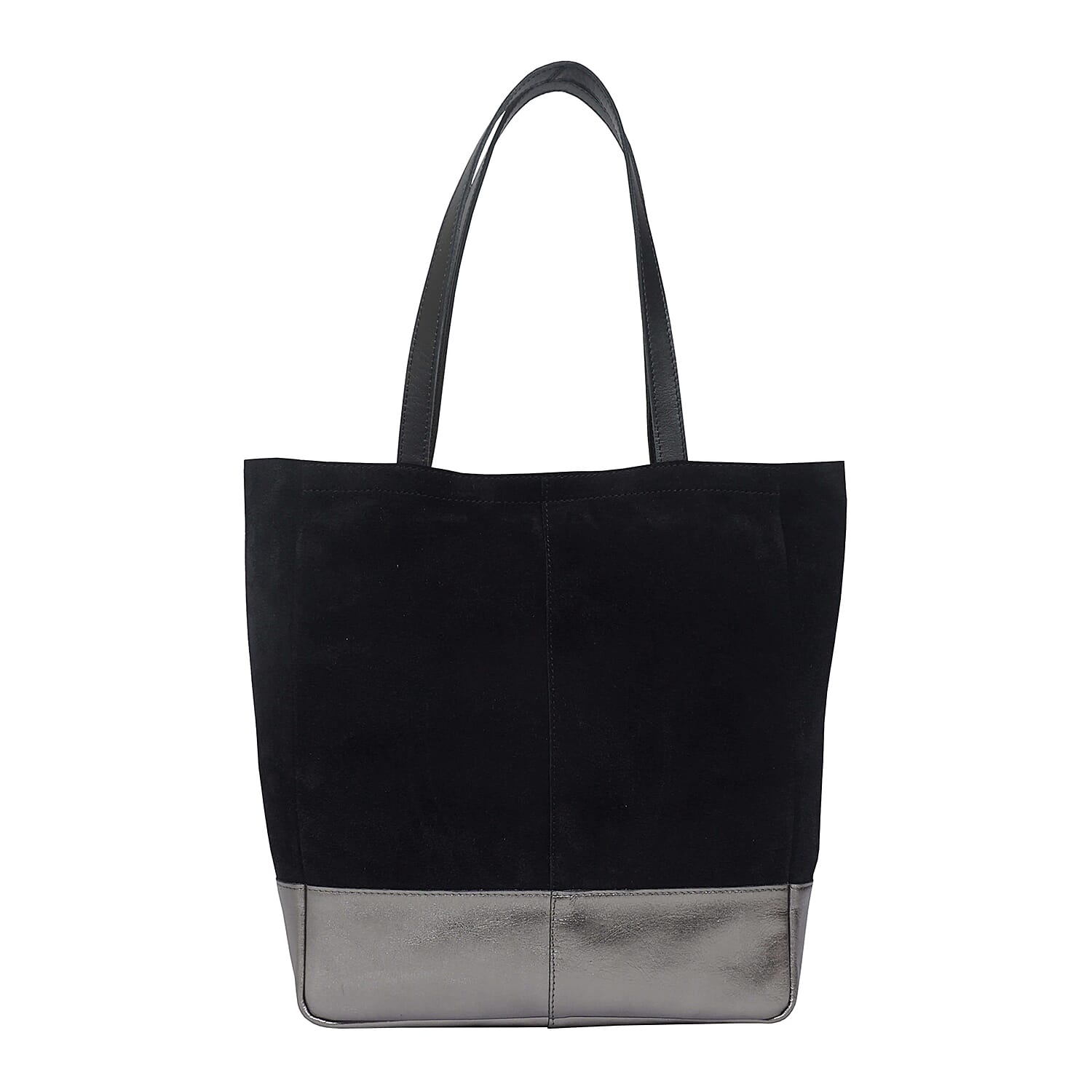 DOD - ASSOTS LONDON Paige Genuine Leather Suede & Metallic Tote Bag - Black & Pewter