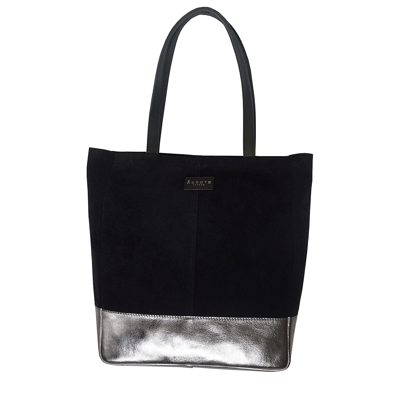 DOD - ASSOTS LONDON Paige Genuine Leather Suede & Metallic Tote Bag - Black & Pewter