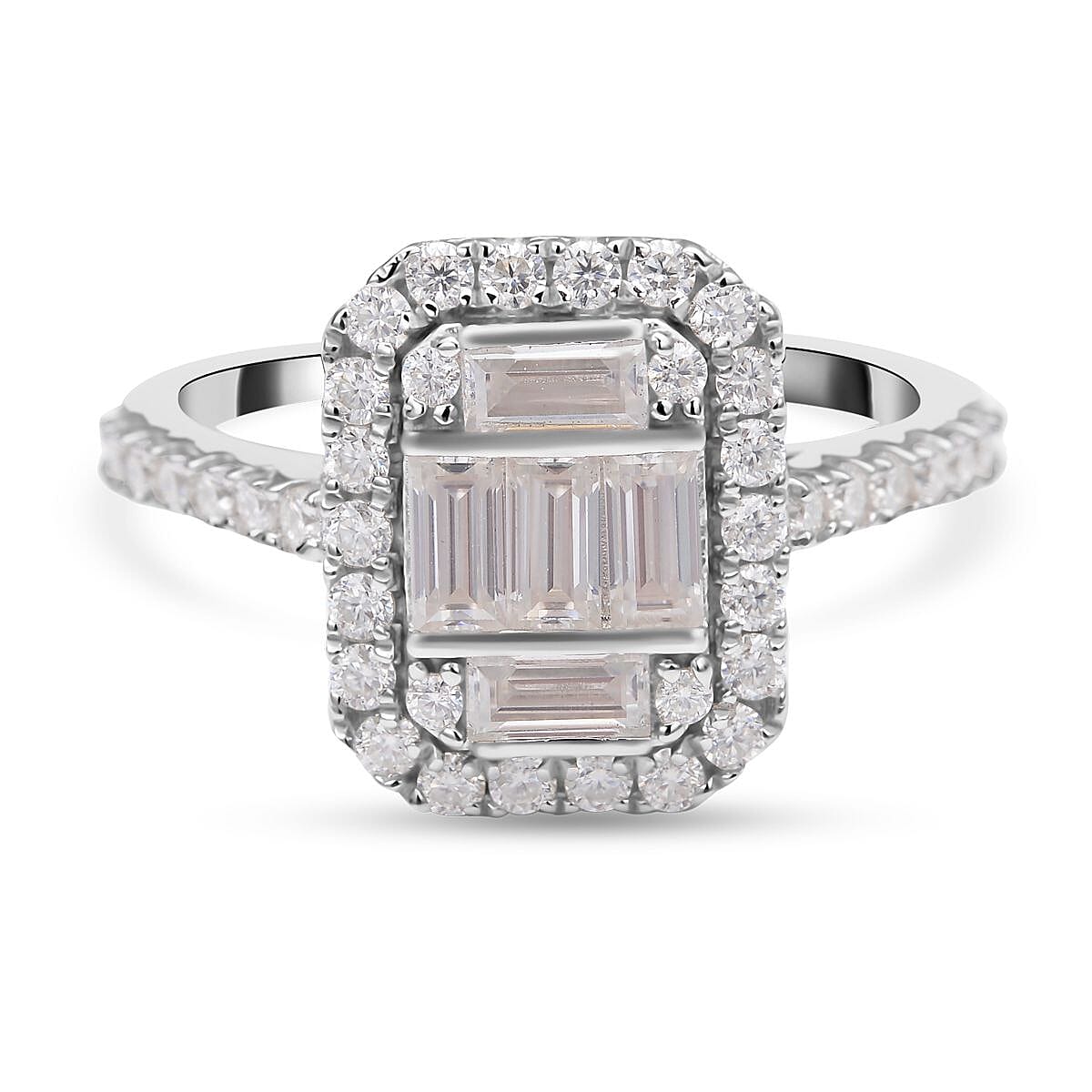 Moissanite Ring in Rhodium Overlay Sterling Silver 1.16 Ct.