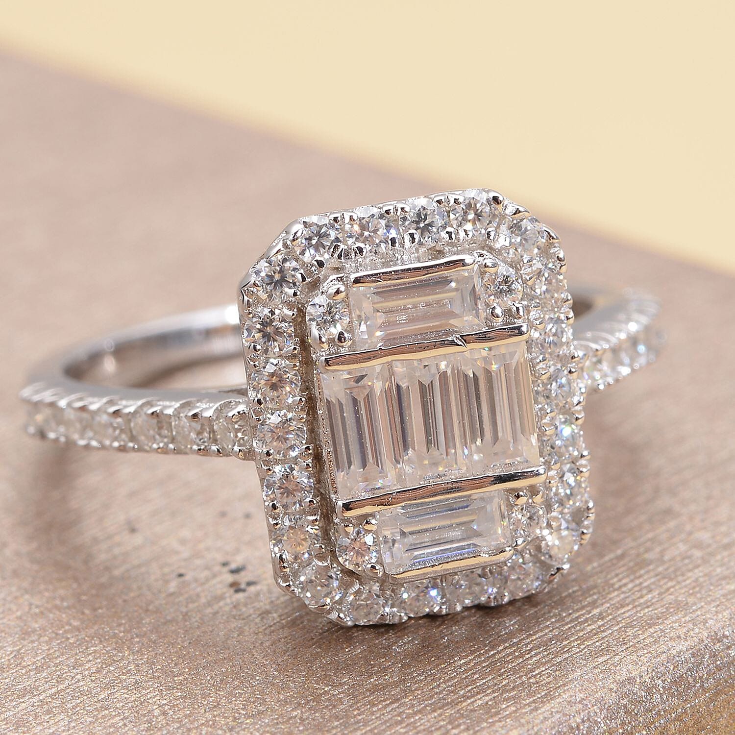 Moissanite Ring in Rhodium Overlay Sterling Silver 1.16 Ct.