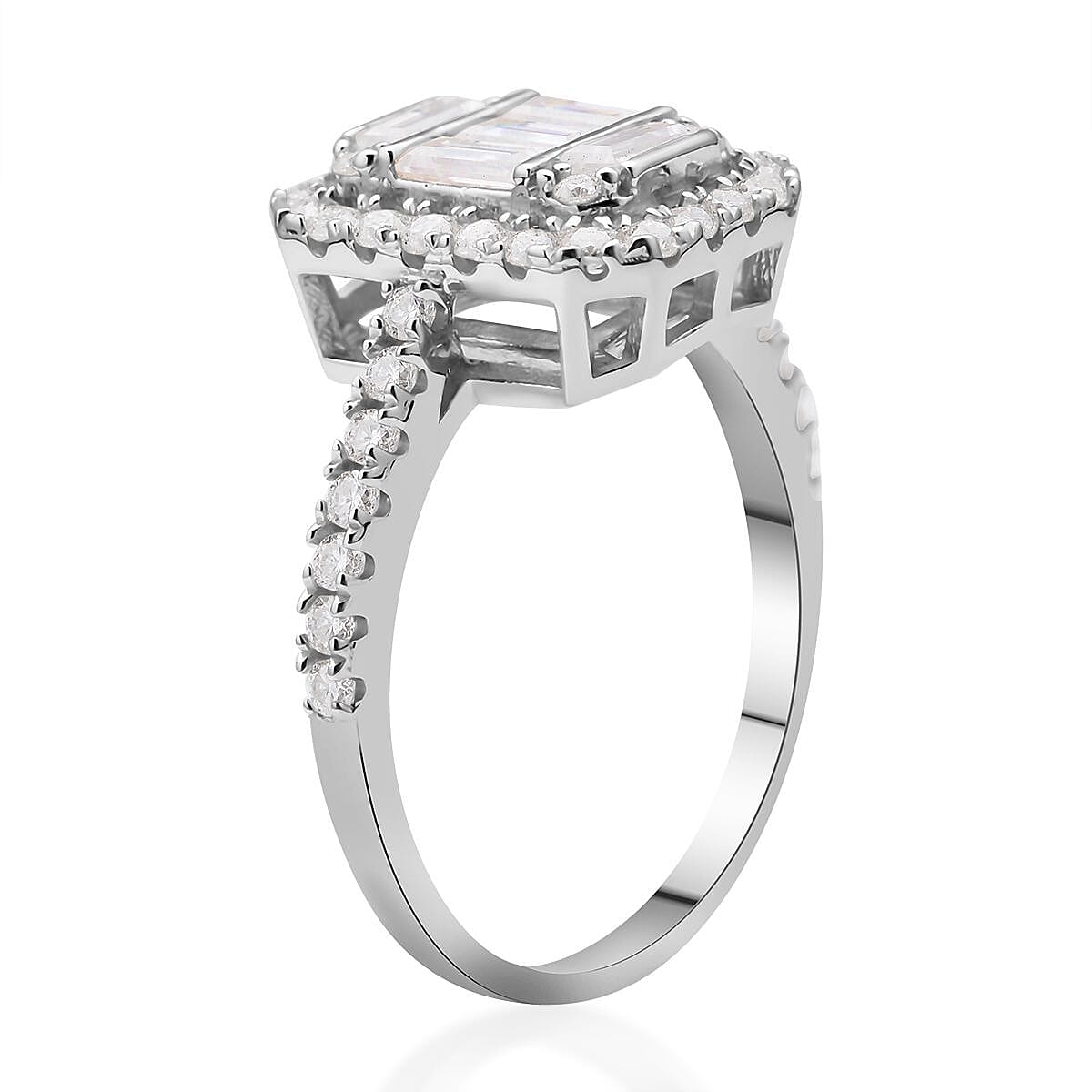 Moissanite Ring in Rhodium Overlay Sterling Silver 1.16 Ct.