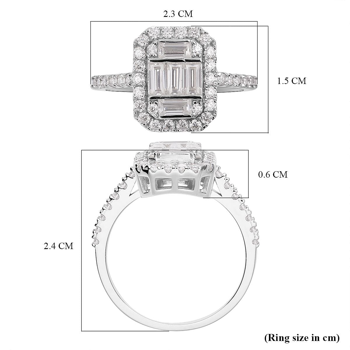 Moissanite Ring in Rhodium Overlay Sterling Silver 1.16 Ct.