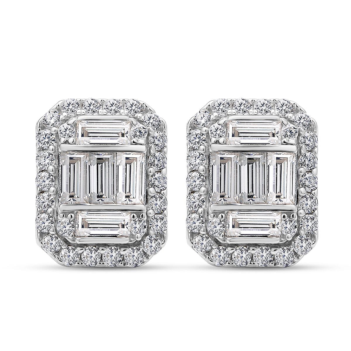 Moissanite Stud Earrings (With Push Back) in Rhodium Overlay Sterling Silver 2.15 Ct.