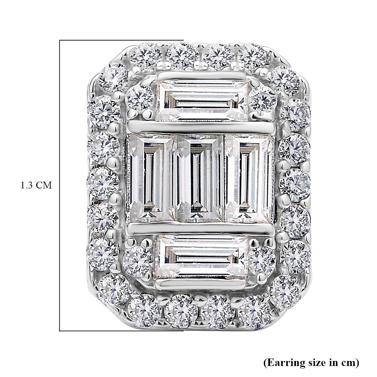 Moissanite Stud Earrings (With Push Back) in Rhodium Overlay Sterling Silver 2.15 Ct.