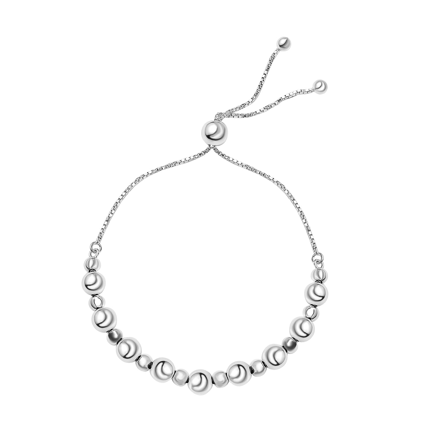 Sterling Silver Ball Adjustable Slider Bracelet (Size - 6.5 To 9.5), Silver Wt. 6.30 Gms