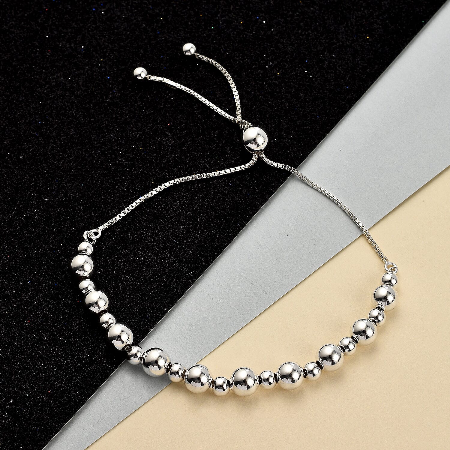 Sterling Silver Ball Adjustable Slider Bracelet (Size - 6.5 To 9.5), Silver Wt. 6.30 Gms