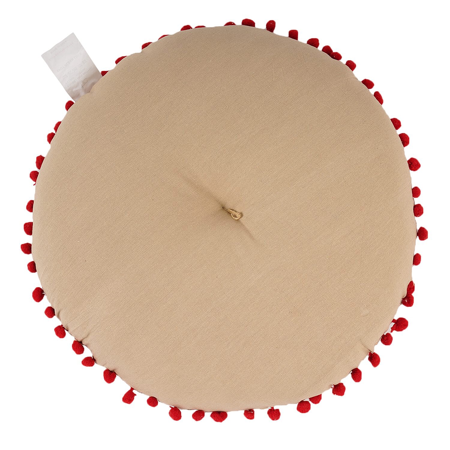 Cotton Floor Cushion with Embroidery and Pom Pom - Red