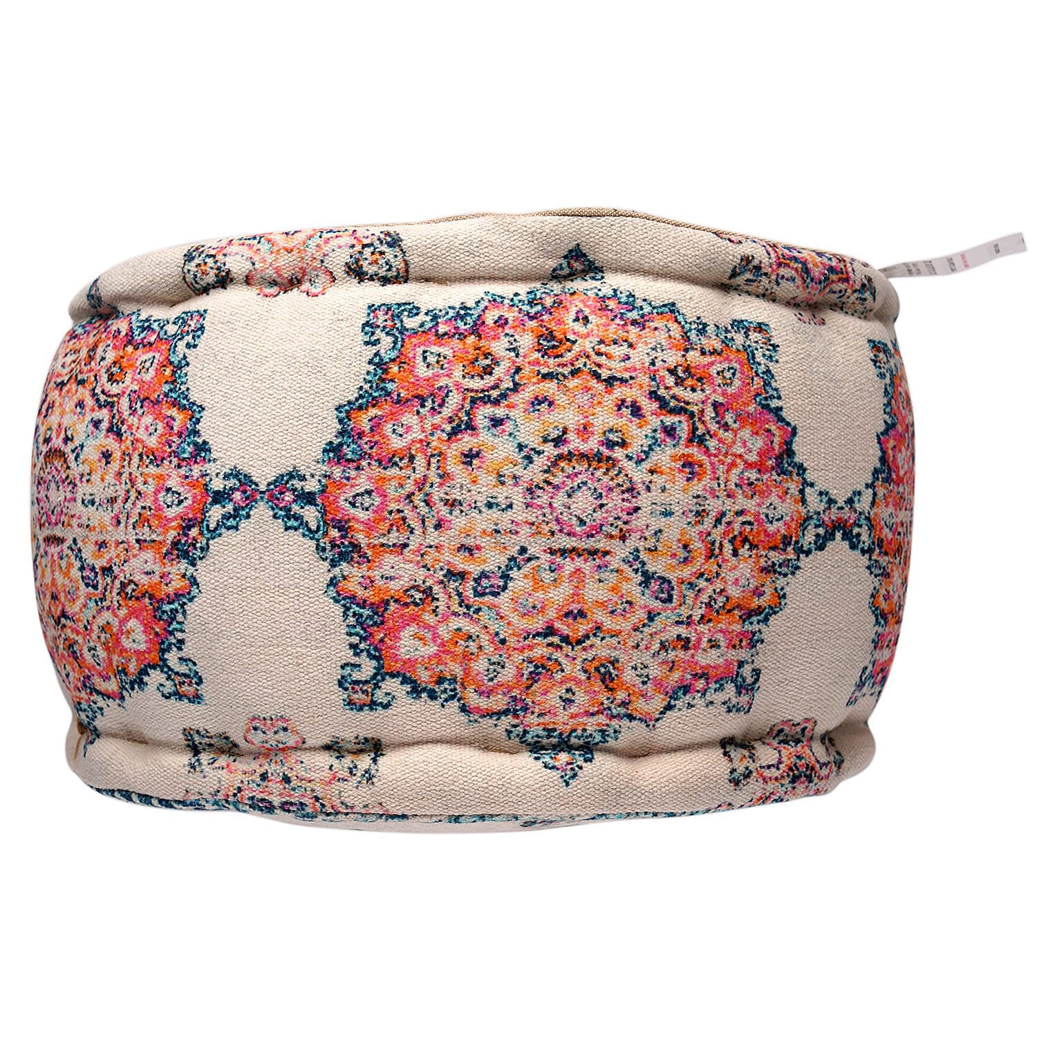 100% Cotton Printed Ottoman (Size 40x40x25 Cm) - Cream - Red