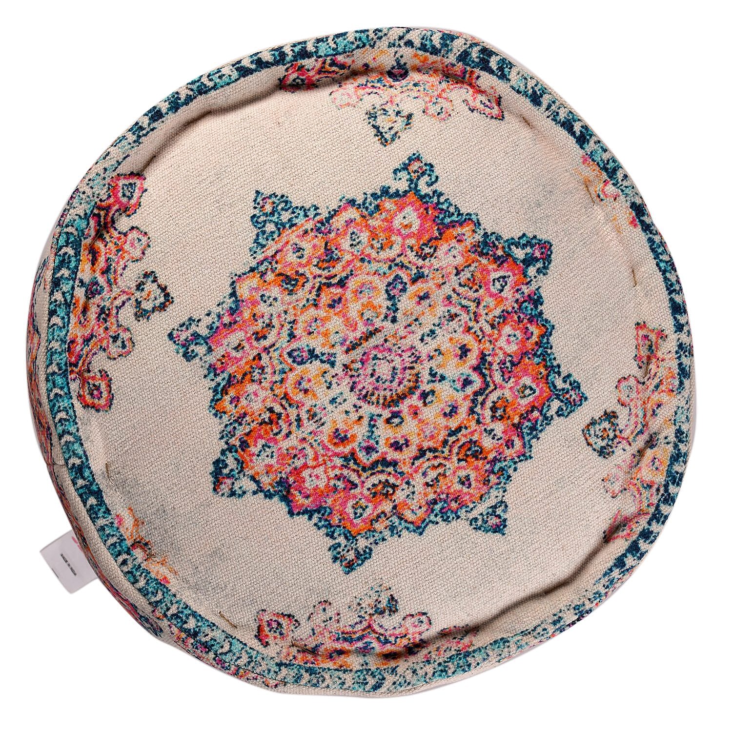 100% Cotton Printed Ottoman (Size 40x40x25 Cm) - Cream - Red