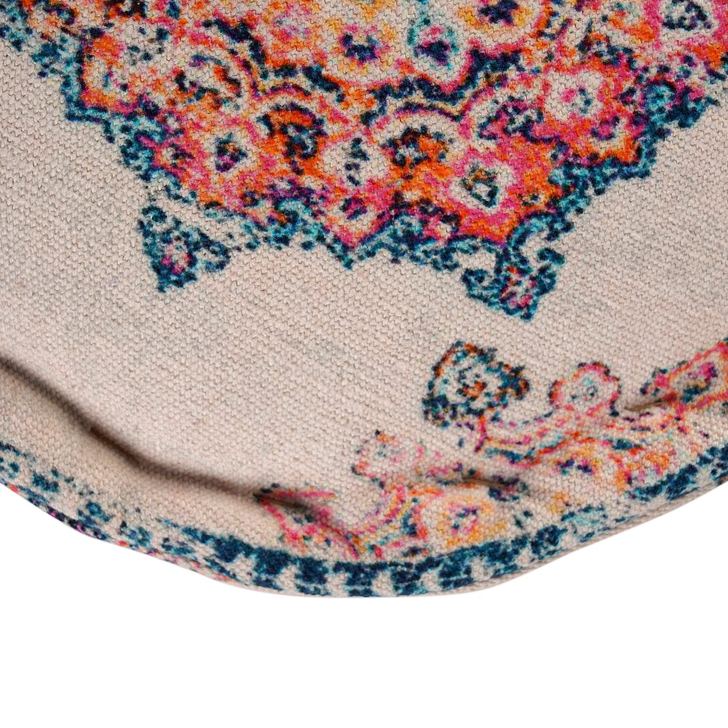 100% Cotton Printed Ottoman (Size 40x40x25 Cm) - Cream - Red