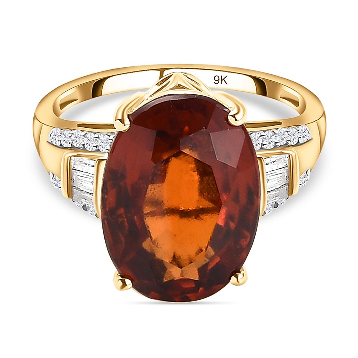 9K Yellow Gold Natural Ceylon Honey Garnet and Diamond Ring 7.59 Ct.