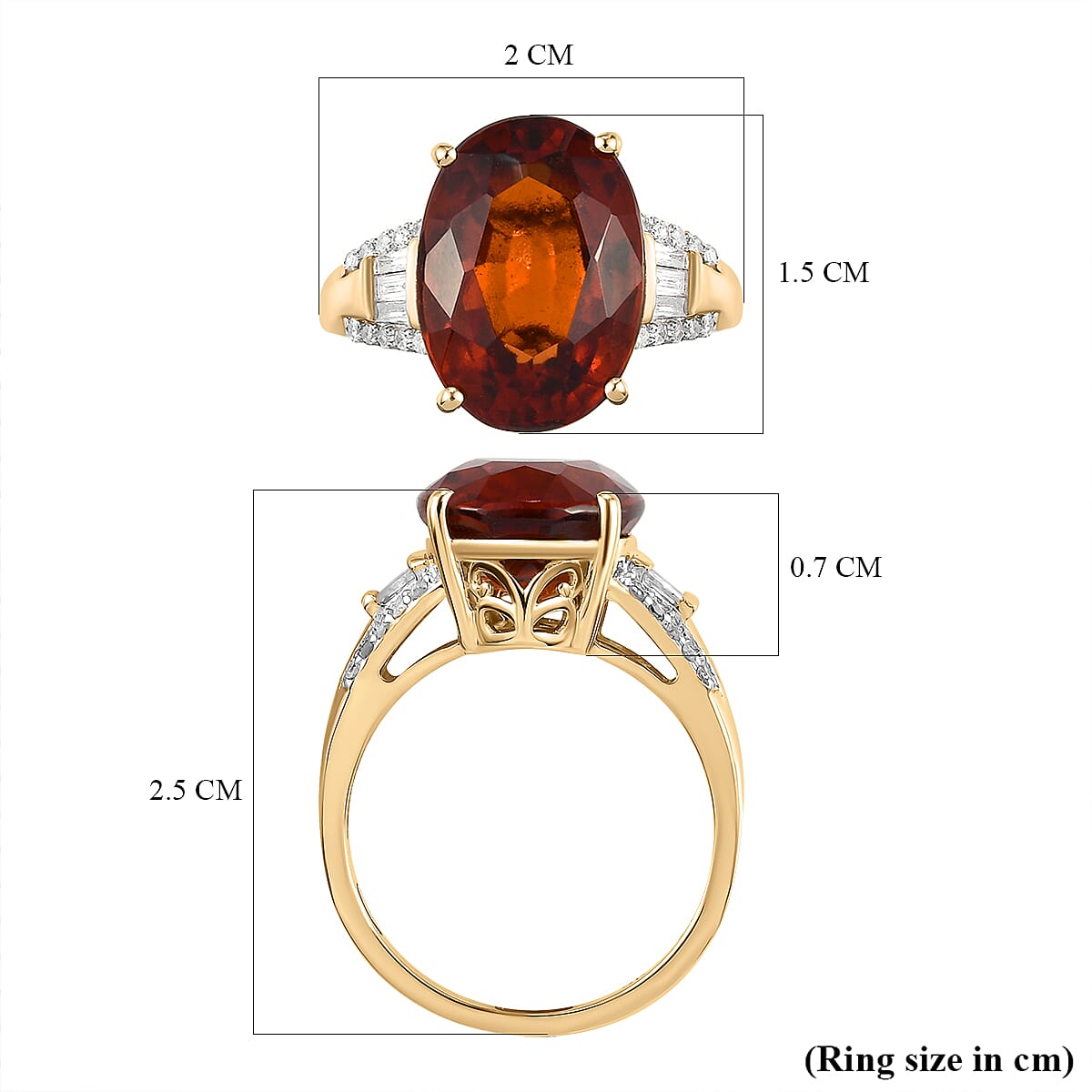 9K Yellow Gold Natural Ceylon Honey Garnet and Diamond Ring 7.59 Ct.